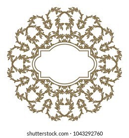 Vector golden ornate frame for you message. Floral ornament with gold ribbon. Luxury decor for design in Victorian style. Vintage oriental template. EPS 8