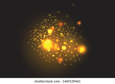 Vector golden particles. Glowing yellow bokeh