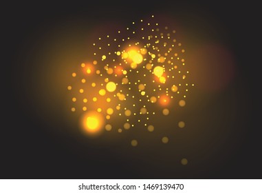 Vector golden particles. Glowing yellow bokeh