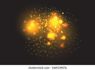 Vector golden particles. Glowing yellow bokeh