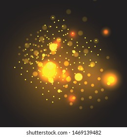 Vector golden particles. Glowing yellow bokeh