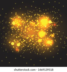 Vector golden particles. Glowing yellow bokeh