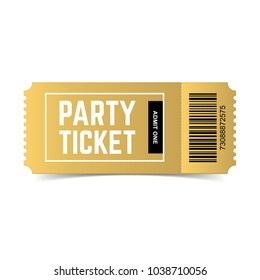 Vector golden party ticket isolated on white background. Event festival gold ticket realistic template. One of my ticket collection.