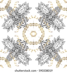 Vector golden pattern. Background with golden elements. Oriental style arabesques. Vector illustration. Seamless golden textured curls.