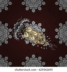 Vector golden pattern. Brown background with golden elements. Golden textured curls. Oriental style arabesques.