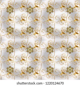 Vector golden pattern. Vector illustration. Oriental style arabesques. Ornamental golden textured curls. Gray, neutral and brown colors with gold elements.