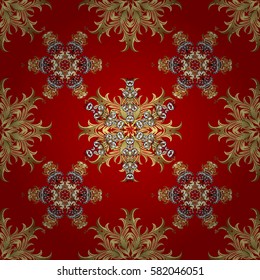 Vector golden pattern. Vector illustration. Oriental style arabesques. Seamless golden textured curls. Red background with golden elements.