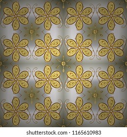 Vector golden pattern. Ornamental textured curls. Oriental style arabesques golden pattern on a yellow, gray and neutral colors with golden elements.
