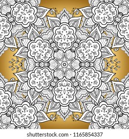 Vector golden pattern. Ornamental textured curls. Oriental style arabesques golden pattern on a white, black and yellow colors with golden elements.
