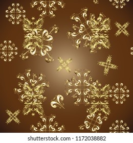 Vector golden pattern. Ornamental textured curls. Oriental style arabesques golden pattern on a brown, beige and neutral colors with golden elements.