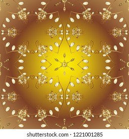 Vector golden pattern. Seamless textured curls. Oriental style arabesques golden pattern on a brown, blue and beige colors with golden elements.