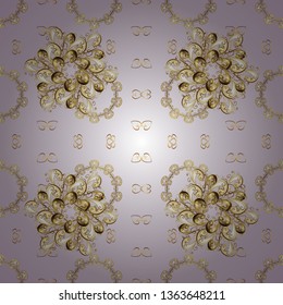 Vector golden pattern. Seamless textured curls. Oriental style arabesques golden pattern on a neutral and beige colors with golden elements.