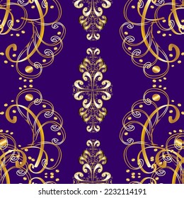 Vector golden pattern. Seamless golden textured curls. Oriental style arabesques. Colors with gold elements. Vector illustration