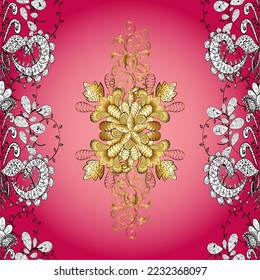 Vector golden pattern. Seamless golden textured curls. Oriental style arabesques. Colors with gold elements. Vector illustration