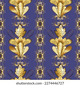 Vector golden pattern. Seamless golden textured curls. Oriental style arabesques. Colors with gold elements. Vector illustration