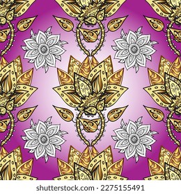 Vector golden pattern. Seamless golden textured curls. Oriental style arabesques. Colors with gold elements. Vector illustration