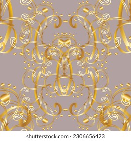 Vector golden pattern. Seamless golden textured curls. Oriental style arabesques. Colors with gold elements. Vector illustration