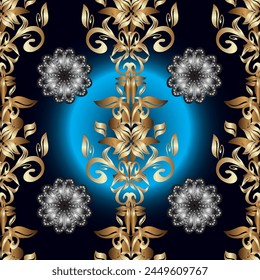 Vector golden pattern. Seamless golden textured curls. Oriental style arabesques. Colors with gold elements. Vector illustration