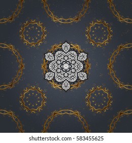 Vector golden pattern. Golden textured curls. Vector illustration. Oriental style arabesques. Gray background with gold elements.