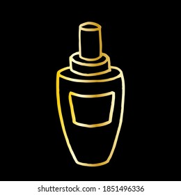 Vector golden perfume or serum booster bottle. Hand drawn sketch illustration. 
