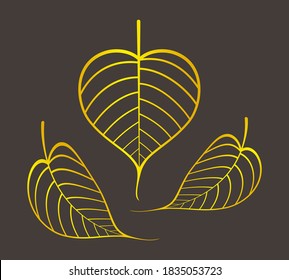 vector golden pho leaf graphic, pho leaves gold color, pho leaf art line for buddhist symbols