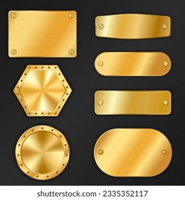 Vector golden plate retro frame, realistic golden badge. 