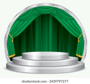 vector golden podium stage with green curtain