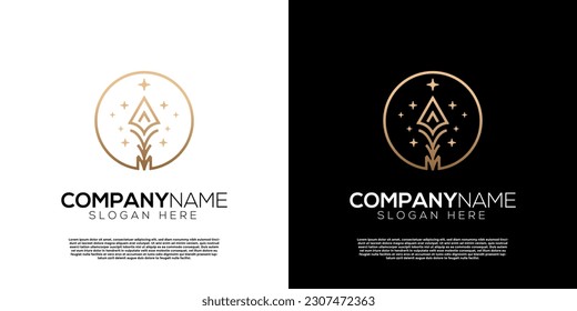 Vector golden pointed spear sparkle logo. Creative logo inspiration