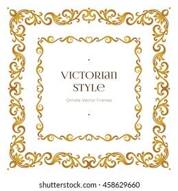 Vector Golden Precious Frame For Design Template. Elegant Element In Victorian Style. Gold Floral Border. Lace Decor For Invitations, Greeting Cards, Certificate, Thank You Message.