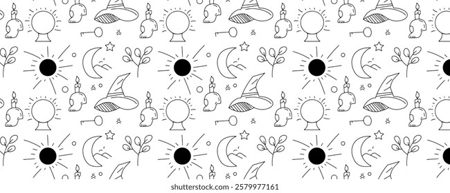 Vector golden print on black background for tarot design, magic boho textile
