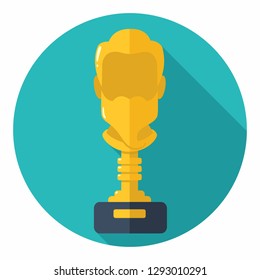 Vector golden prize cup icon. Cup winner in the form of a bearded man's head. Cup for first place in flat minimalism style.