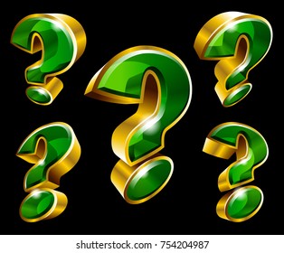 Vector golden question mark symbol in 3D style with different angles