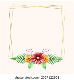 Rectángulo dorado vectorial marco con colorido color agua floral floral
