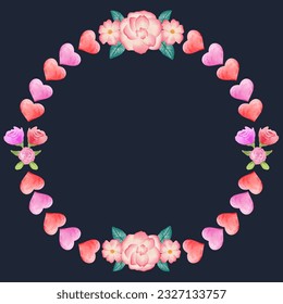 Vector golden rectangle frame with colorful watercolor floral wreath