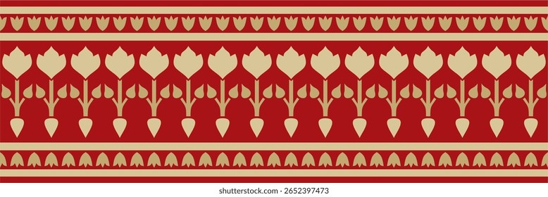 Vector golden with red endless Turkish national ornament. Seamless ottoman border, frame. Ethnic floral pattern of Seljuk Turks. Decoration of the Sultan's palaces.
