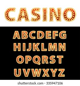 vector golden and red entertainment or casino letters with bulb lamps