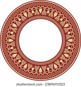 Vector golden and red round Egyptian ornament. Endless Circle, Ring of Ancient Egypt. Geometric African frame.
