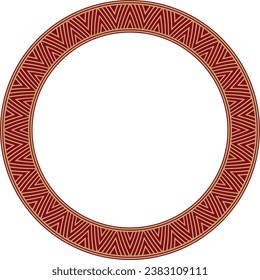 Vector golden and red round Yakut ornament. Endless circle, border, frame of the northern peoples of the Far East.