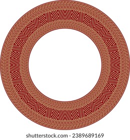 Vector golden and red round Yakut ornament. Endless circle, border, frame of the northern peoples of the Far East.