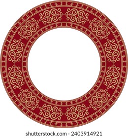 Vector golden and red round Yakut ornament. Endless circle, border, frame of the northern peoples of the Far East.