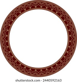 Vector golden and red round Yakut ornament. Endless circle, border, frame of the northern peoples of the Far East.