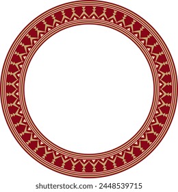 Vector golden and red round Yakut ornament. Endless circle, border, frame of the northern peoples of the Far East.