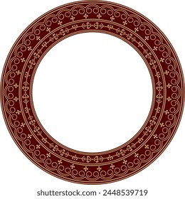 Vector golden and red round Yakut ornament. Endless circle, border, frame of the northern peoples of the Far East.