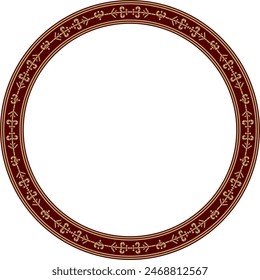 Vector golden and red round Yakut ornament. Endless circle, border, frame of the northern peoples of the Far East.