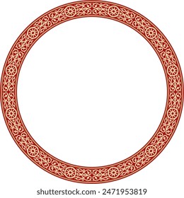 Vector golden and red round Yakut ornament. Endless circle, border, frame of the northern peoples of the Far East.