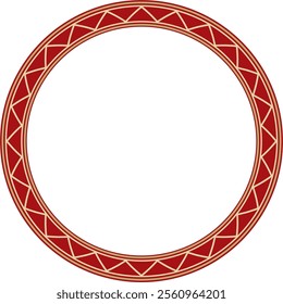 Vector golden and red round Yakut ornament. Endless circle, border, frame of the northern peoples of the Far East.