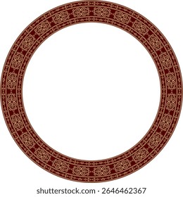 Vector golden and red round Yakut ornament. Endless circle, border, frame of the northern peoples of the Far East.