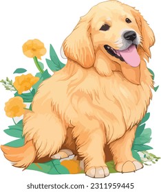 vector golden retriever dog sticker animal cartoon sticker