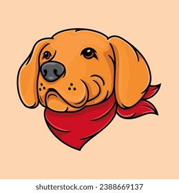 vector of a golden retriever dog wearing a red bandana.