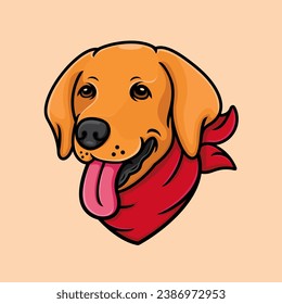 vector of a golden retriever wearing a red bandana, funny, cute.